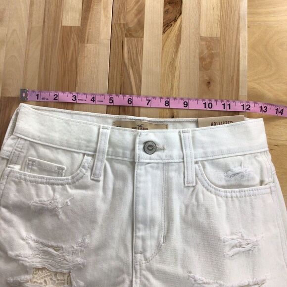 HOLLISTER lace mini jorts jeans shorts distressed white denim size 0 ripped - Picture 6 of 9
